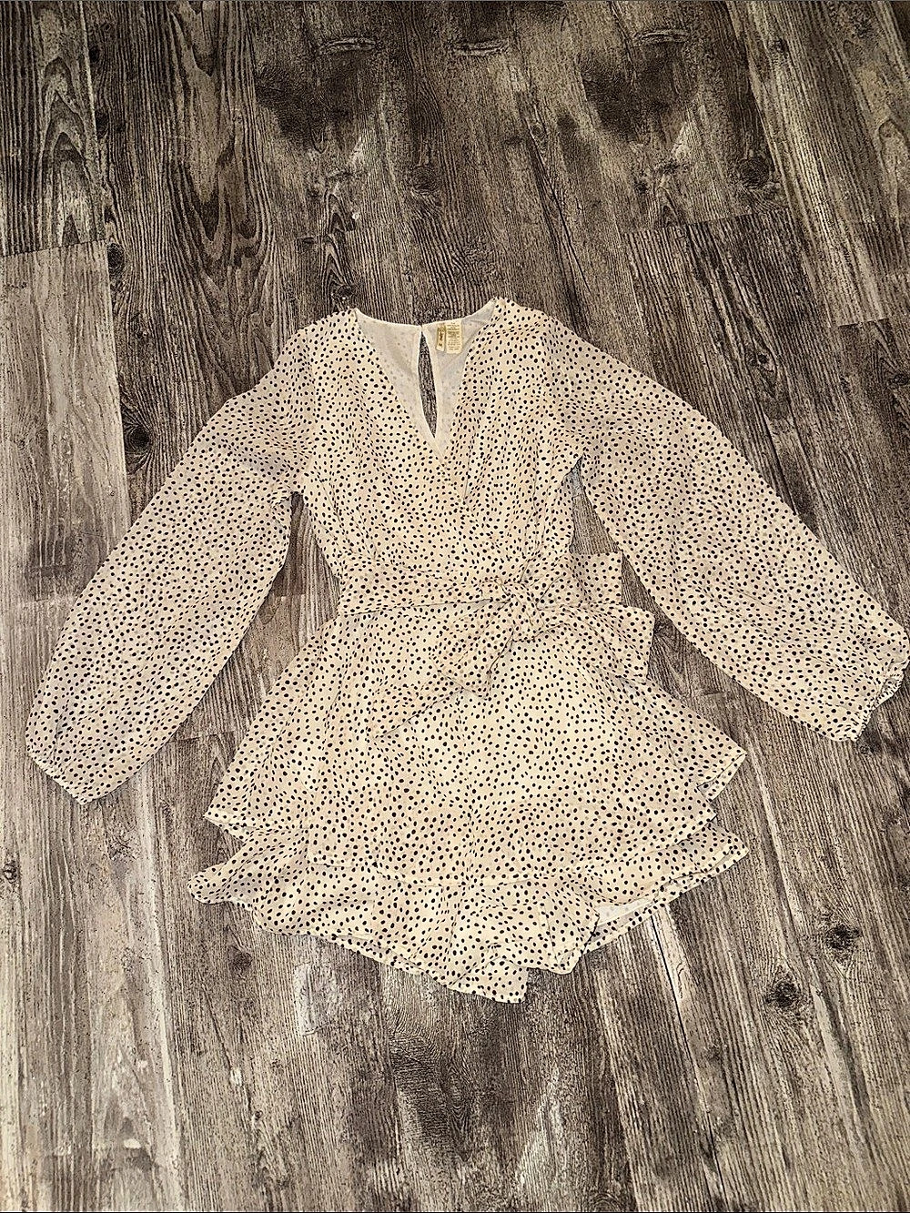 Japana Polka Dot Wrap Mini Dress in Cream & Brown Size Medium